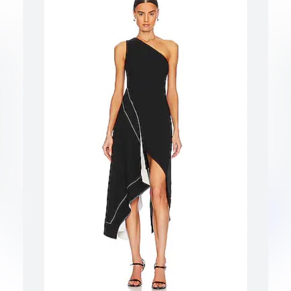 L'Academie Cillian Dress Black & White Midi Dress asymmetrical top Revolve S